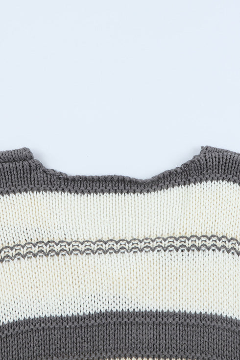 V-Neck Knitted Lantern Sleeve Pullover Sweater